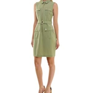 Sharagano Olive Green Size 10 Knee Length Sleeveless Dress